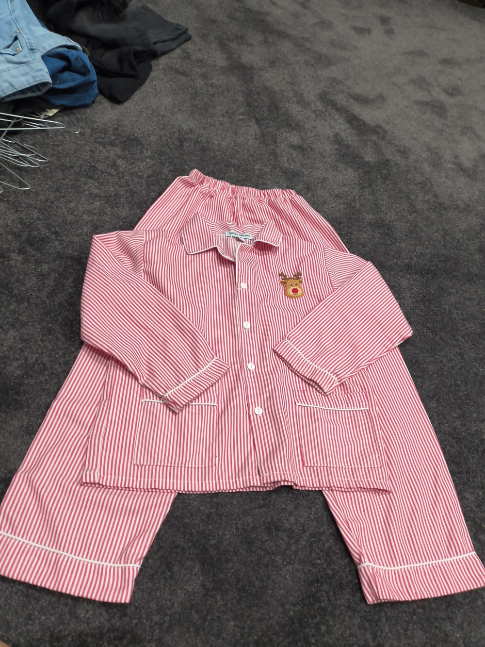 Sweet Dreams Red & White Striped Reindeer Pajama Set